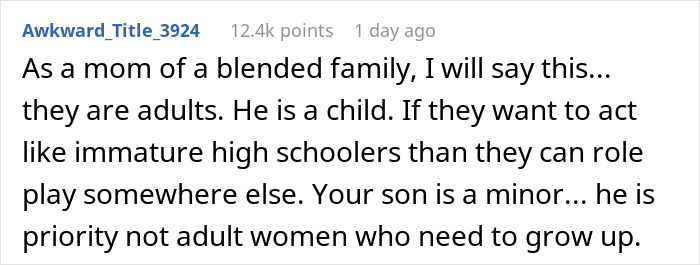 Comment from a mom in a blended family discussing her daughters' behavior toward their half-brother and calling them pathetic.