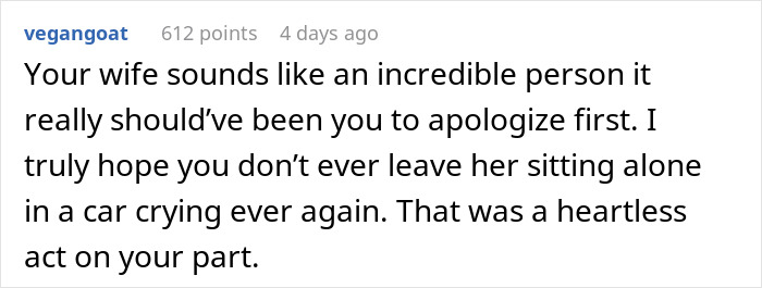 Comment describing a man asking how to make his wife feel what he feels after a date leaves her crying, getting a reality check.