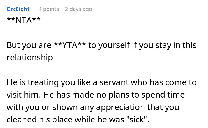 Screenshot of an online comment discussing refusal to babysit boyfriend’s niece during vacation and relationship boundaries. Screenshot of an online comment discussing refusal to babysit boyfriend’s niece during vacation and relationship boundaries.
