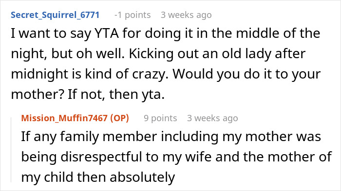 Screenshot of a Reddit conversation discussing a MIL who ends up on the street after annoying a new mom. Screenshot of a Reddit conversation discussing a MIL who ends up on the street after annoying a new mom.