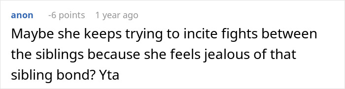 Screenshot of an online comment discussing sibling conflicts and questioning if refusing to take sister&rsquo;s kid on trips makes her a jerk.