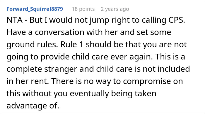 Reddit user advises on setting boundaries after woman abandons child with stranger roommate, citing work emergency.