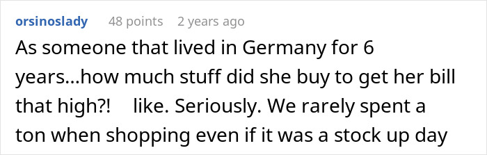 Screenshot of a user comment discussing shopping habits related to a woman learning a lesson about almost getting scammed at the store. Screenshot of a user comment discussing shopping habits related to a woman learning a lesson about almost getting scammed at the store.