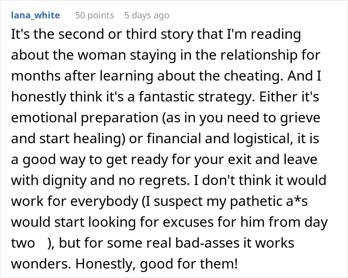 Woman learns truth about boyfriend’s affair, plans her exit over months with quiet emotional and logistical preparation. Woman learns truth about boyfriend’s affair, plans her exit over months with quiet emotional and logistical preparation.