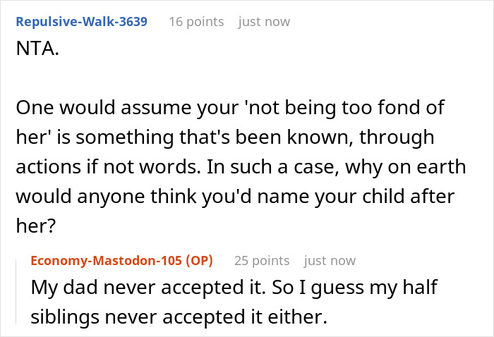 Text conversation about a dad seeing grandbaby as a sign from late wife and demanding baby be named after her.