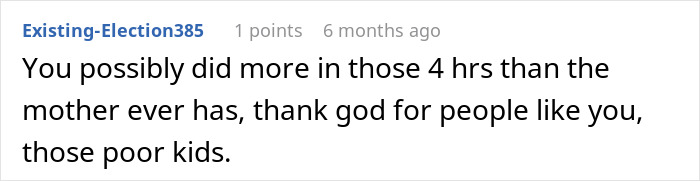 Screenshot of an online comment praising a babysitter who called CPS over kids' living conditions and was heartbroken.