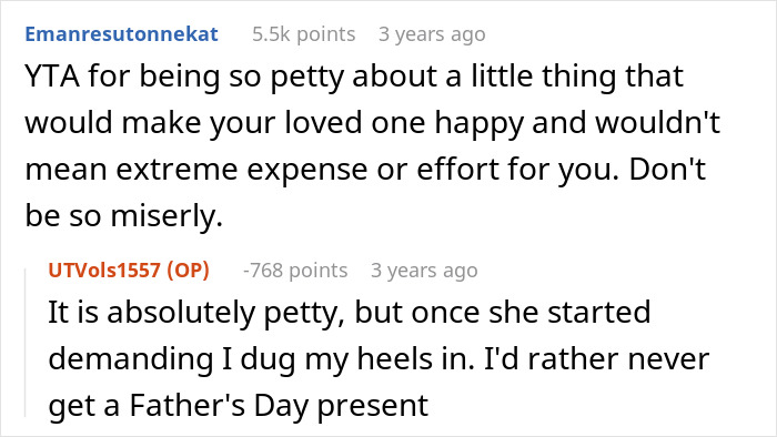 Online forum discussion about a man refusing to acknowledge his pregnant wife as a mom or buy a Mother&rsquo;s Day gift.