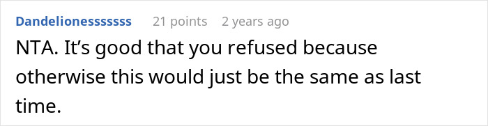 Screenshot of an online comment discussing a man refusing to babysit his roommate&rsquo;s kid after a night shift.