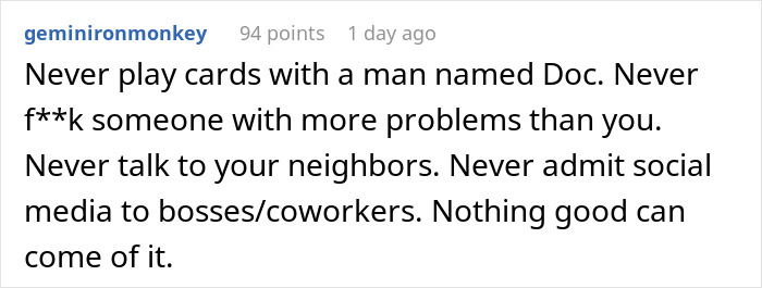 Screenshot of a social media comment discussing personal advice with a casual tone and strong language.