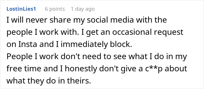 Screenshot of a Reddit comment discussing privacy boundaries related to social media during a bottomless mimosa brunch.