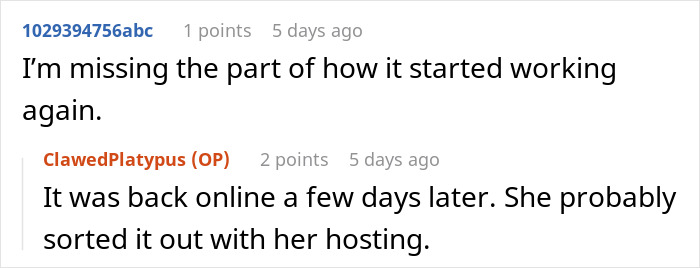 Screenshot of a Reddit conversation about a client failing to pay and a freelancer tricking her into payment online.