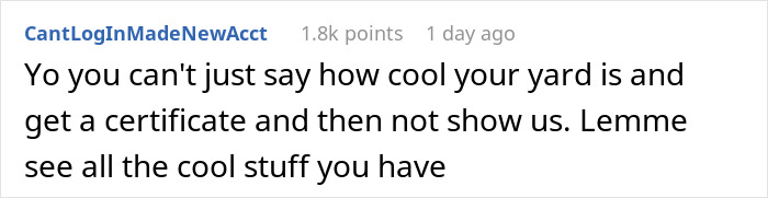 Comment expressing curiosity about seeing a certified wildlife habitat yard after yard certification from annoying neighbor report.