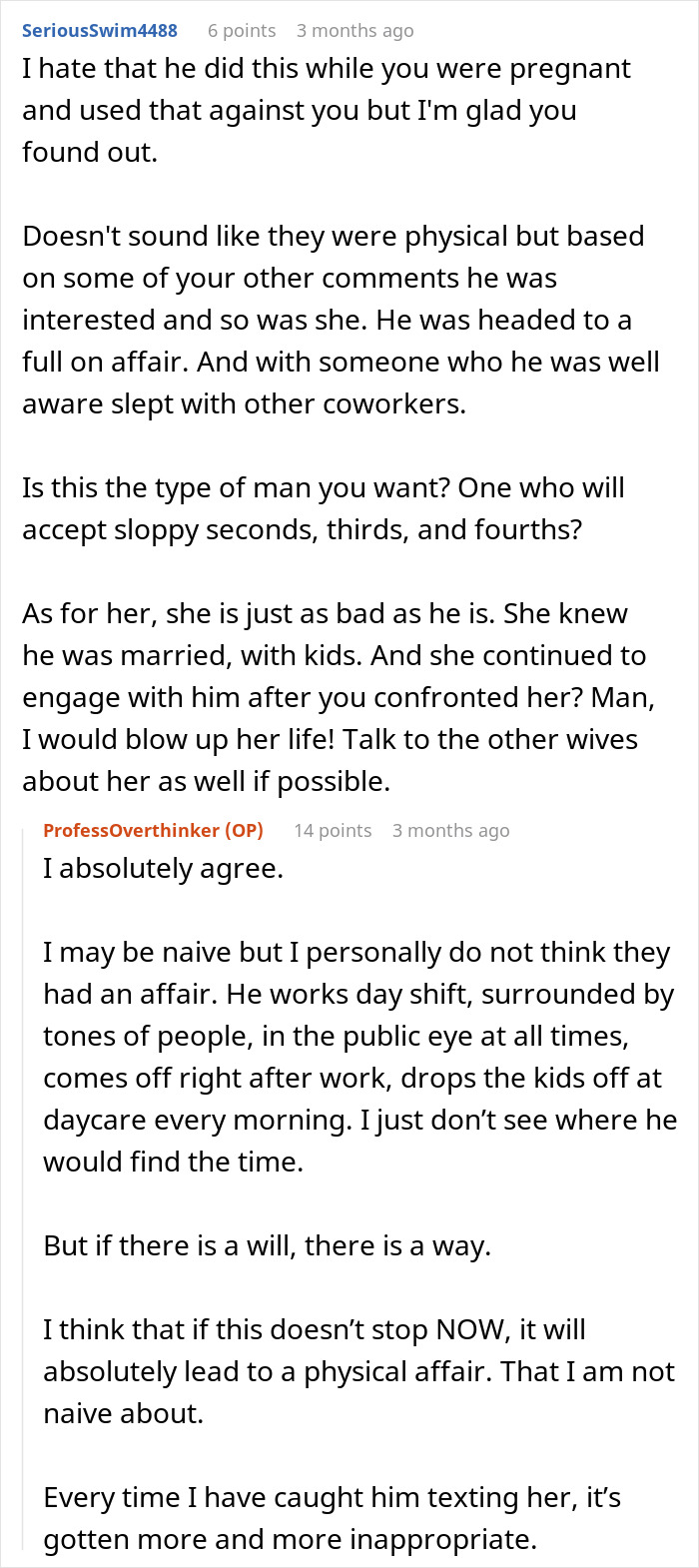 Reddit thread discussing a man gaslighting his pregnant wife and regret after marriage fails.
