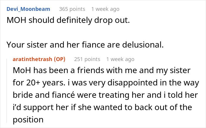 Comments discussing a couple ganging up on maid of honor over asking bride to join wedding planning, showing conflict. Comments discussing a couple ganging up on maid of honor over asking bride to join wedding planning, showing conflict.