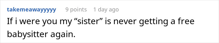 Screenshot of a forum comment about a sister refusing to babysit due to feeling too depressed to do so.