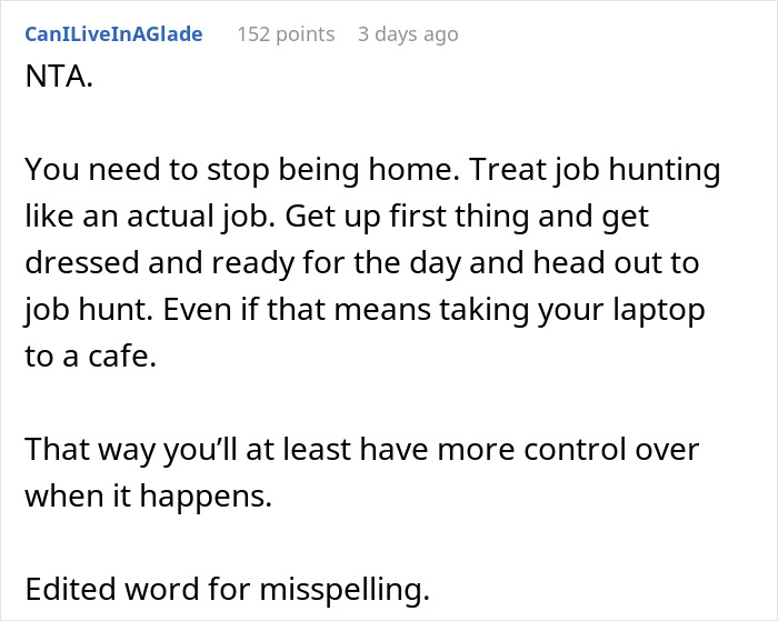 Reddit comment advising treating job hunting seriously while asking to be paid for babysitting niece and nephew.