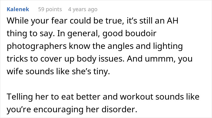 Screenshot of a comment discussing body image and photography tricks after pregnancy weight gain in a spicy photoshoot debate. Screenshot of a comment discussing body image and photography tricks after pregnancy weight gain in a spicy photoshoot debate.