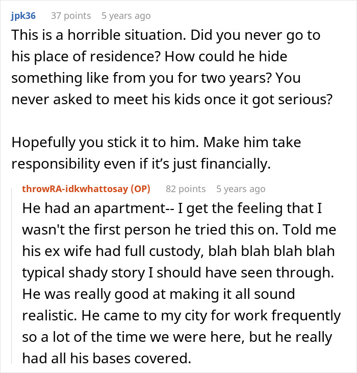 Reddit comments discussing a woman discovering her boyfriend&rsquo;s secret wife just before childbirth, revealing hidden truths.