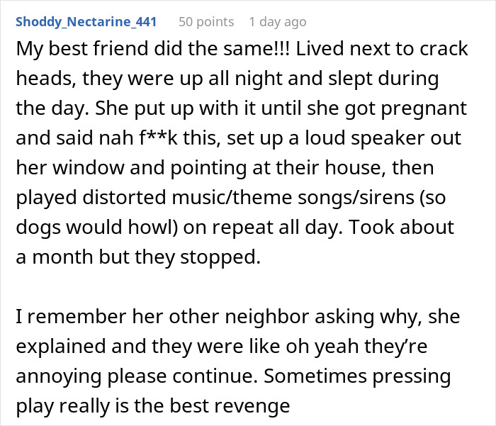 Homeowner uses loud distorted music and sirens to teach inconsiderate neighbor proper dog owner etiquette.