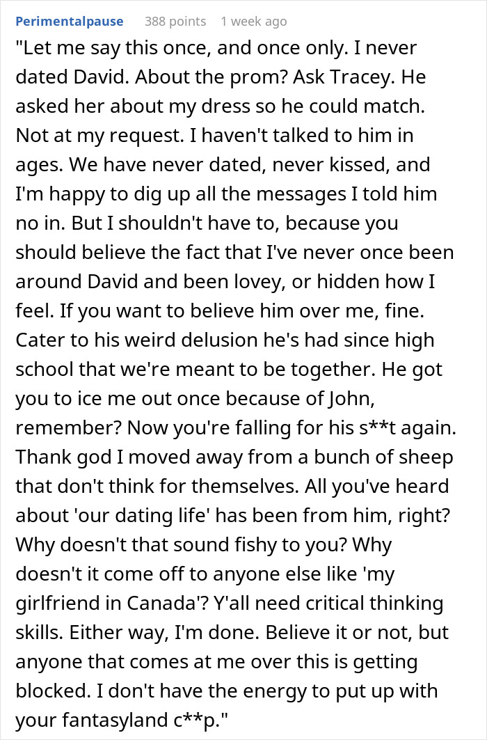 Man uses fake relationship to make people think woman who rejected him cheated, causing drama and false accusations.