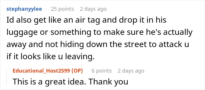 Reddit user suggests using an air tag to track a jobless partner's movements amid toxic home tensions.