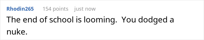 Screenshot of a social media comment discussing school ending, related to neighbor demands and babysitting responsibilities.