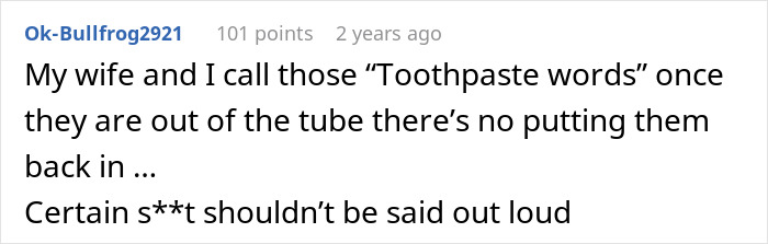 Screenshot of a Reddit comment discussing the impact of hurtful words in a relationship, highlighting emotional challenges.