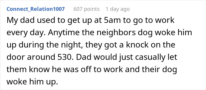 Screenshot of a Reddit comment about a homeowner addressing an inconsiderate neighbor&rsquo;s dog owner etiquette.