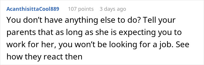 Screenshot of a social media comment discussing being paid for babysitting niece and nephew and family reaction.