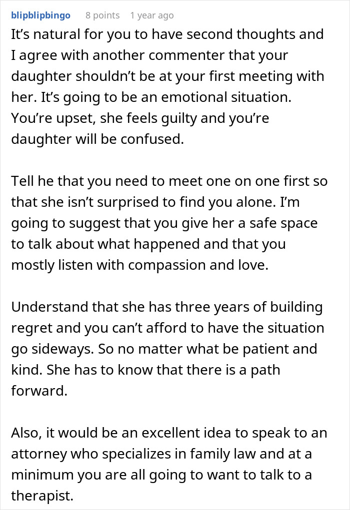 Commenter advising on how a man raising newborn alone can handle shock and forgiveness when his ex reappears three years later.