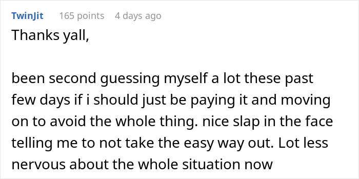 Comment from user Twinjlt explaining how they stopped second guessing and felt less nervous after a cop wrongfully tickets driver for speeding incident. Comment from user Twinjlt explaining how they stopped second guessing and felt less nervous after a cop wrongfully tickets driver for speeding incident.