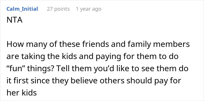 Comment about woman refusing to babysit step sister&rsquo;s kids, highlighting family drama and disagreements over childcare responsibilities.