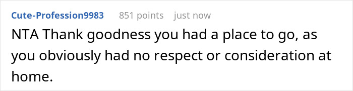 Screenshot of a Reddit comment about a teen moving out after mom&rsquo;s new boyfriend&rsquo;s kids wrecked his room and ruined his clothes.