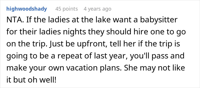 Comment about man not wanting to go on a trip with girlfriend’s family after babysitting four kids for three days. Comment about man not wanting to go on a trip with girlfriend’s family after babysitting four kids for three days.