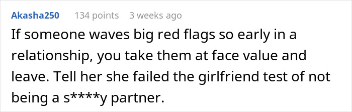 Comment discussing red flags and failing a girlfriend test, related to a guy ending relationship after faked pregnancy test of love. Comment discussing red flags and failing a girlfriend test, related to a guy ending relationship after faked pregnancy test of love.