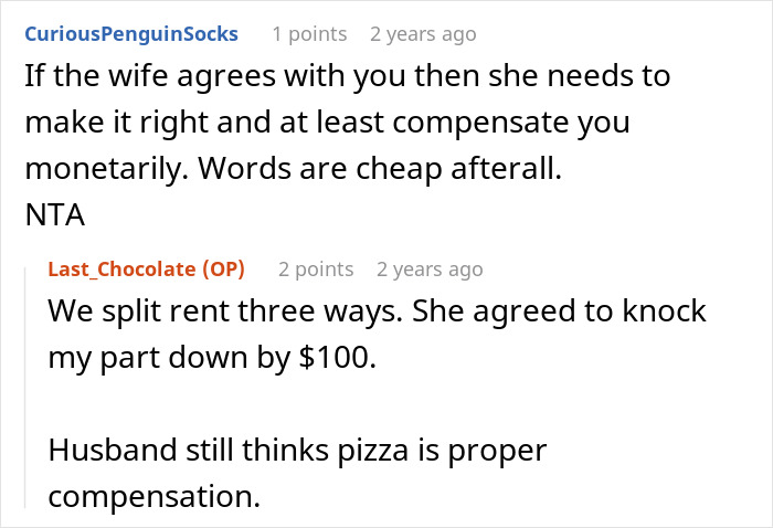 Screenshot of a Reddit conversation discussing a man refusing to babysit roommate&rsquo;s kid after a night shift.