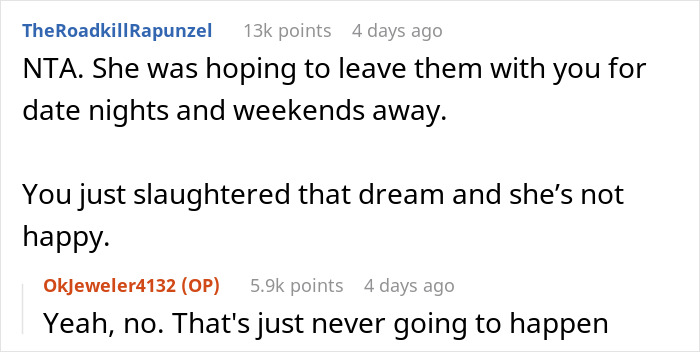 Reddit conversation discussing telling brother's girlfriend about treating her kids differently than mine.