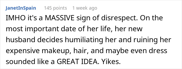 Commenter expressing shock at groom smashing cake and hurting bride with fork, calling act a massive sign of disrespect. Commenter expressing shock at groom smashing cake and hurting bride with fork, calling act a massive sign of disrespect.