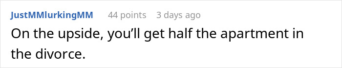 Comment on a forum post discussing unknowingly paying rent to husband and his mom for two years in a divorce context.