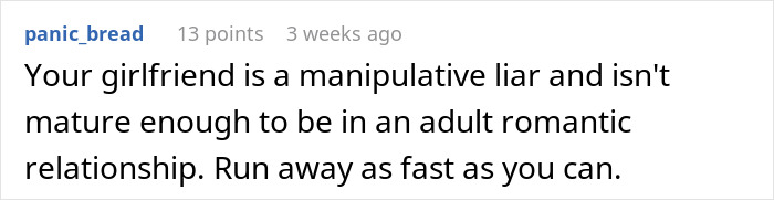 Text conversation screenshot showing a comment about a manipulative girlfriend faking pregnancy to test love in a toxic relationship. Text conversation screenshot showing a comment about a manipulative girlfriend faking pregnancy to test love in a toxic relationship.