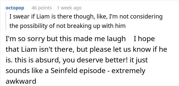 Screenshot of a Reddit comment discussing a guy who always brings his BFF to dates, revealing an unhinged truth.