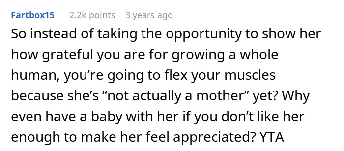 Alt text: Reddit comment criticizing man for not considering his pregnant wife a mom or getting her a Mother's Day gift.