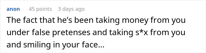 Screenshot of an online comment revealing shock over unknowingly paying rent to husband and his mom for two years.