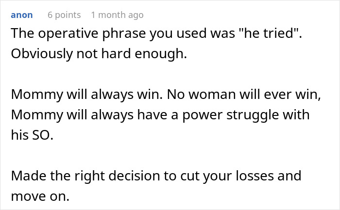 Commenter discussing power struggles between woman and mother-in-law, mentioning gold digger and housewife stereotypes.