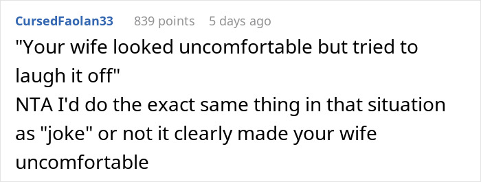 Screenshot of a Reddit comment discussing a man kicking out wife&rsquo;s best friend over a baby joke conflict.