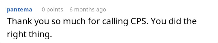 Screenshot of an online comment thanking a babysitter for calling CPS over kids' living conditions with emotional impact.