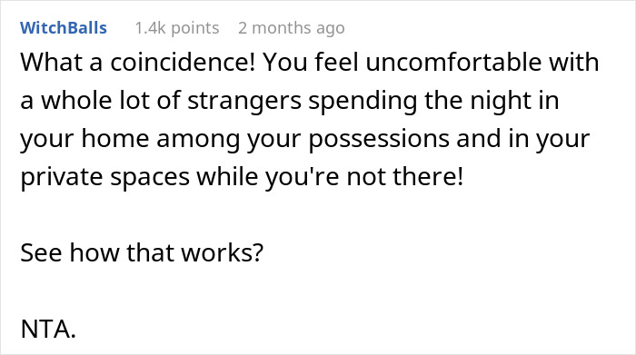 User comment discussing a student asked to leave house during roommate&rsquo;s party and guest comfort concerns.