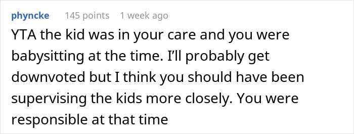 Comment on a forum discussing charging a friend for her daughter ruining furniture, emphasizing responsibility and supervision.