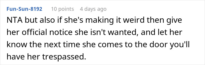 Screenshot of an online comment discussing a neighbor complaining about a woman’s outfit and her husband staring at her. Screenshot of an online comment discussing a neighbor complaining about a woman’s outfit and her husband staring at her.