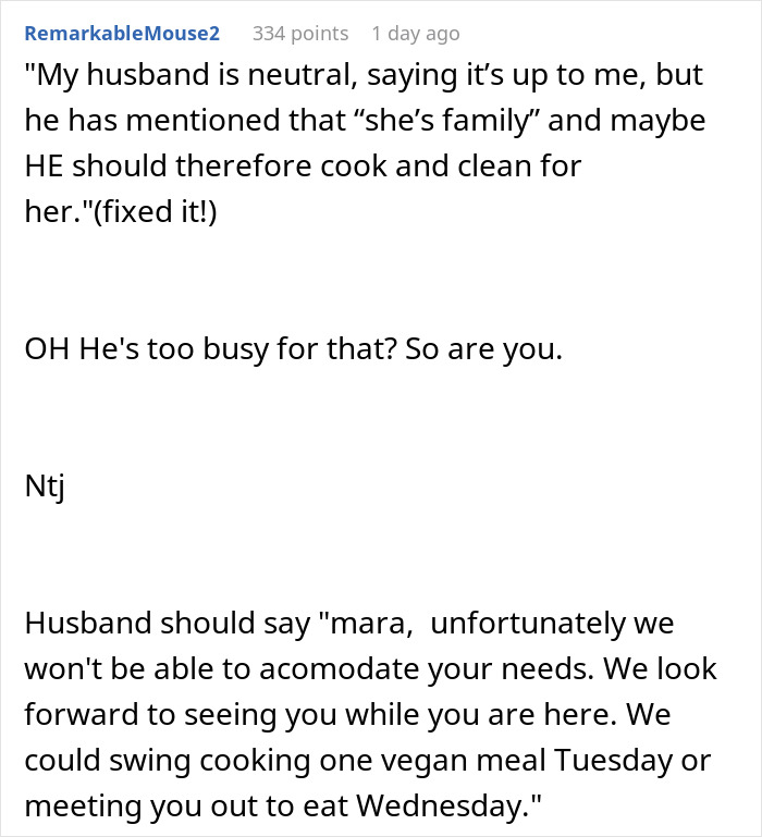 Comment discussing a highly sensitive sister-in-law’s high demands and family dynamics about cooking and cleaning. Comment discussing a highly sensitive sister-in-law’s high demands and family dynamics about cooking and cleaning.
